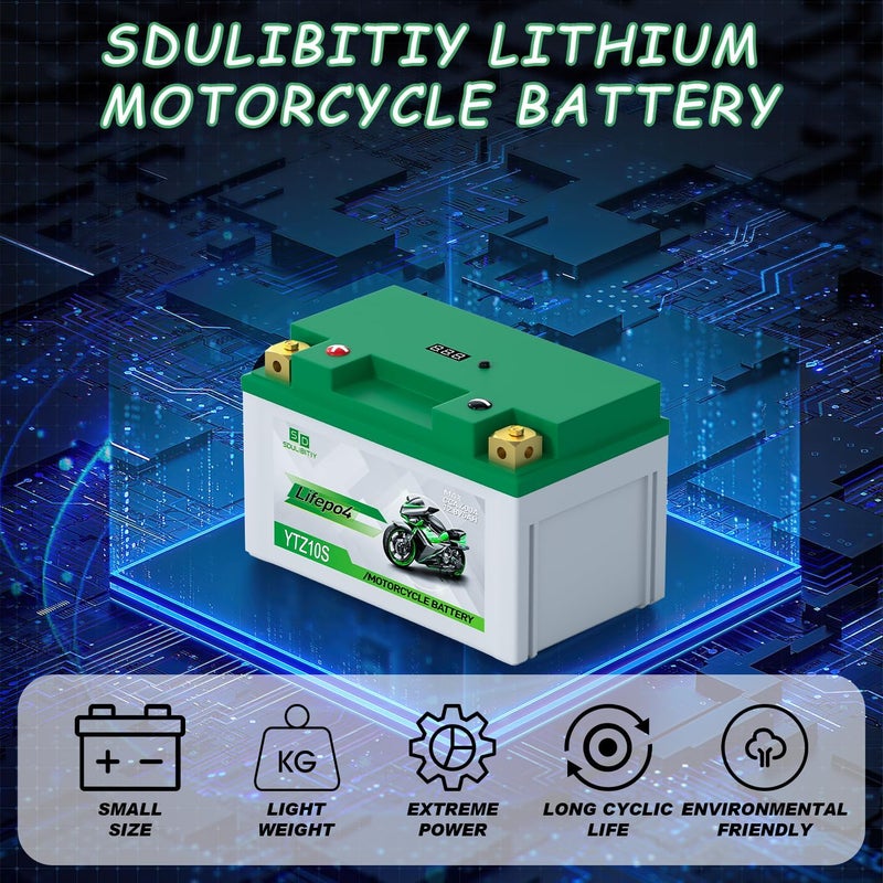 SDULIBITIY بطارية دراجة نارية ليثيوم LiFePO4 YTZ10S، 12 فولت 5Ah، 360-400CCA، مزودة بنظام إدارة البطارية، بطارية رياضية، للدراجات الرباعية، UTV، جت سكي، قوارب مائية شخصية، سكوتر ثلجي، رباعية. - Image 3
